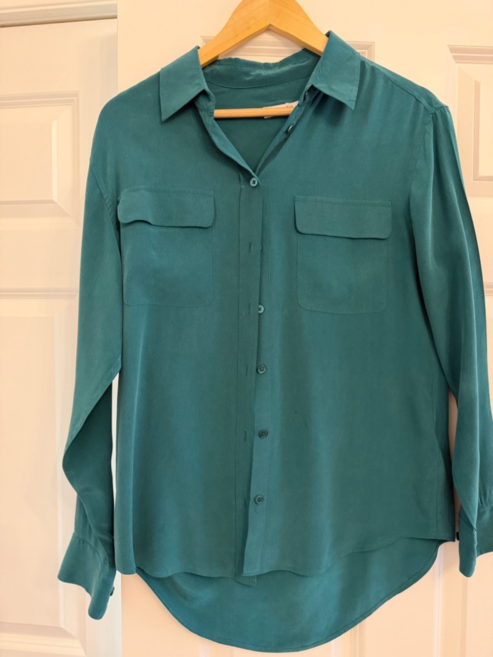 Equipment Green Silk Button Down
